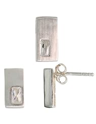 Sterling Silver Matte-finish Rectangular Earrings (11mm tall) & Pendant Slide (11mm tall) Set, w/ Emerald Cut CZ Stones