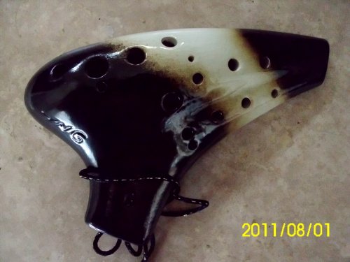 Utopia Ceramic Ocarina Panda Black and White w. Crackles w. Dual (2) Voicing Hole Alto C Key / 2 Octave Chromatic Range Ceramic Ocarina - High temperature Kiln Treated good Hardness Endurability