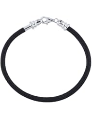 Frolic Sterling Silver Black Leather Cord 4mm Bracelet - 8.5 Inches