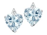 1.89 cts Genuine Heart Shape Aquamarine and Diamond Earring Studs - 14kt White or Yellow Gold