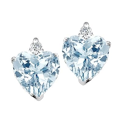 1.89 cttw Genuine Heart Shape Aquamarine and Diamond Earring Studs - 14kt White Gold