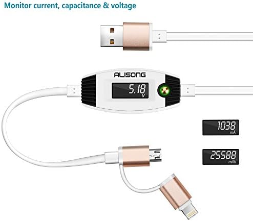 Alisong 2-in-1 dual connector Lightning &amp; Micro USB 2.0 sync charge data cable (3.5ft);Avoid being over-charged for iPhone 6s 6Plus 5s,iPad mini4,Samsung, LG,Android Smartphones and More (White)