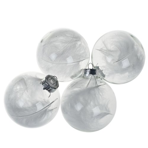 Box Of 4 Clear Glass Baubles Containing White 