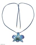 Gold accent natural orchid long necklace, 'Elegant Blue'