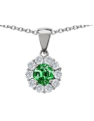 Original Star K (tm) Round Simulated Emerald Pendant in 925 Sterling Silver