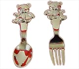 * Baby s Silver Plated Teddy  Fork & Spoon  - Christening Gift Set *