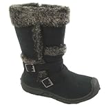ME Girl's Faux Suede Fur Boots Buckle Straps / Zipper Black