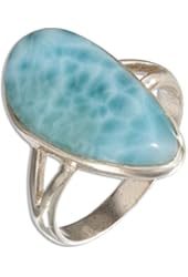 Sterling Silver Freeform Pear Shape Larimar Ring