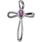14K White Gold Amethyst Cross Pendant