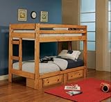 IMAGE OF Twin Size Bunk Bed with Storage Drawers in Amber Wash Finish