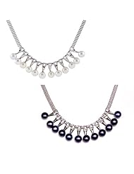 Blue Pearls - Cultured Pearl and White Gold plated Necklace - Black BPS 1002 O