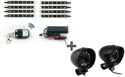 8PCS RGB LED Motorcycle Light Kit Remote Control Million Colors+Black 3" Harley Speaker Amplifier & Bluetooth