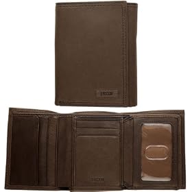 Fossil Mens Leather Trifold Wallet - Chicago Extra Capacity Trifold (Color: Brown)