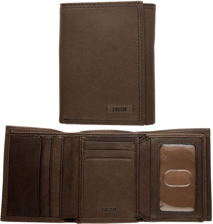 Fossil Mens Leather Trifold Wallet - Chicago Extra Capacity Trifold (Color: Brown)