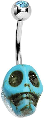 Brilliant Blue Bare Bones Skull Belly Ring