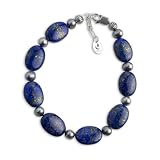 Lapis & Gray Pearl Beaded Bracelet