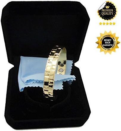 3 Pcs in One Set Magnetic Copper Bracelet For Men &amp; Women-Fashionable Gold Color Designer Style With 6 (2,300 GAUSS Each Magnet) Powerful Strong Medical Therapeutic Neodymium Magnets-Cheap Gift &amp; Best Cuff, Wristbands, Clasps, Bracelets Jewelry For Sports, Rheumatism, Arthritis Pain Relief and Self-Healing Health Benefits for Mens or Womens (Black Gift Box, Bricks Design)