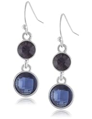 Nine West "Studded Statement" Silver-Tone Tanzanite Colored Double Drop Earrings