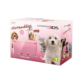 Nintendo 3DS Coral Pink Console Bundle with Nintendogs and Cats - Golden Retriever