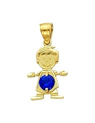 14K Yellow Gold September CZ Birthstone Boy Charm Pendant for Baby and Children (Sapphire, Navy)