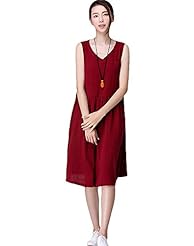V-neck Sleeveless Linen Summer  Dress