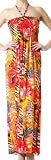 Zebra Inspired Graphic Print Beaded Halter Smocked Bodice Maxi / Long Dress ( Choose Red or Yellow ) ( Free Shipping ! )
