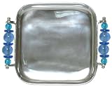 Aluminum Square Tray with Blue Glass Bead Handles 9 1/2