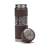 DaoNow Elegant Tea Tumbler with Strainer Vacuum Insulated Stainless Steel Brown Engraved Steel 11oz