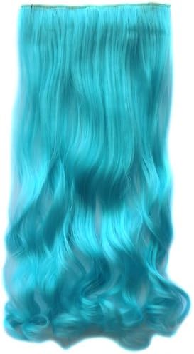 ECOSCO Dip-dye Color One Piece Gorgeous Long Curly Wave Clip in Hair Extension (Sky Blue)