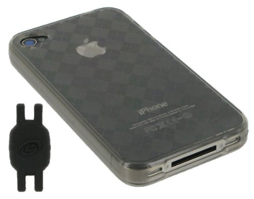 Smoke Plaid Design TPU Crystal Skin Case for Apple iPhone 4 4th Generation with Silicone Pouch for Nike+ iPod Sensor (iPhone and Sensor NOT Included)