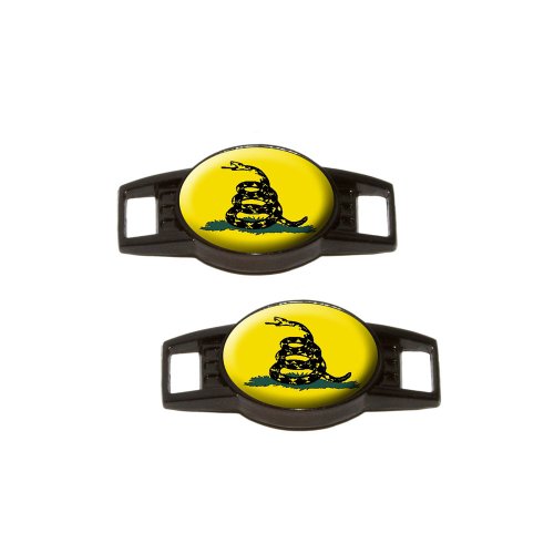 Gadsden Don't Tread On Me Flag - Tea Party - Shoe Sneaker Shoelace Charm Decoration - Set of 2 - Black