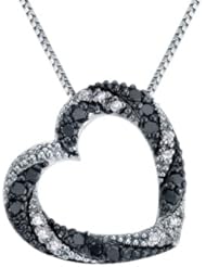 White and Black Diamond Heart Pendant Necklace 1/4 Carat (ctw) in Sterling Silver