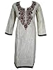 Indian Kurti Tunics Floral Embroidered Cotton Kurta Dress Caftans Size M (Chest:42", Brown)