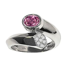1.07 cts Genuine Pink Tourmaline and Diamond Ring - 14kt White or Yellow Gold by Finejewelers
