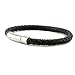 Three Keys Genuine Leather Braided Bracelet for Men with Durable Stainless Steel Clasp Leather Bangle Black