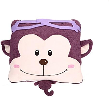 Multi-functional Foldable Cartoon Plush Hold Pillow Mink Cashmere Air Conditioning Blanket and Pilllow Amphibious (Monkey-Purple)