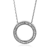 Sterling Silver Diamond Circle Pendant with Chain 18