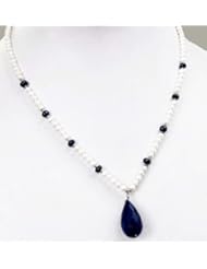 Single Strands Trendy Natural Fresh Water Pearl & Sapphire Drop Beaded Necklace