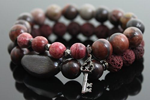 Camellia Antique Key Charm Lepidolite Stretch Beaded Bracelet Set