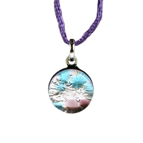 Handmade Murano Glass Pendant - Round S Purple/Silver Style1
