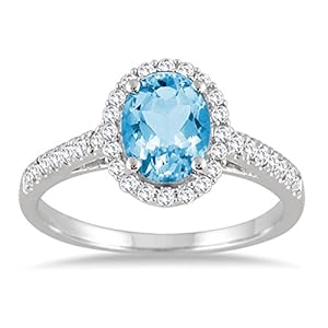 1.50 Carat Oval Blue Topaz and Diamond Halo Ring in 10K White Gold