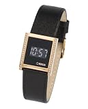 Morgan ladies, Digital, brown leather strap watch, rose gold coloured stone set case