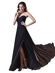 A-line Strapless Floor Length Sweetheart Chiffon Slit Lace Basque   Waistline Bridesmaid Dress 
