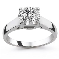 14k White Gold 1.00 Carat Round Cut Trellis Setting Solitaire Diamond Enagement Ring - (I-J;I1-2) Size 10