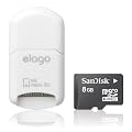 ELAGO Mobile Micro SD & M2 Reader (White) + Sandisk 8GB Microsdhc Memory Card