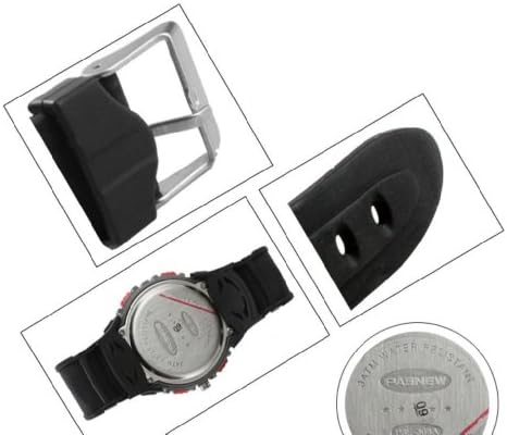 High Quality Pasnew Water-proof Dual Time Multi-Function Unisex Sport Watch Silver Dial Black Rubber Strap (Red & Black)