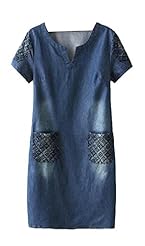 Junior Embroidered Denim Summer Round Neck Short Sleeves  Dress
