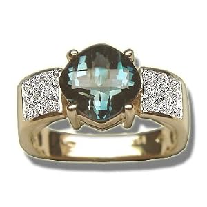 .23 CT 8MM CHECKERCUT BLUE TOPAZ PAVE' DIAMOND SHOULDER RING