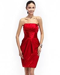 Strapless Satin Natural   Waistline Pleated Lace Sheath Cocktail Short  Dress