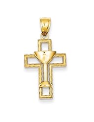 14k Yellow Gold Cut-out Cross with Chalice Pendant